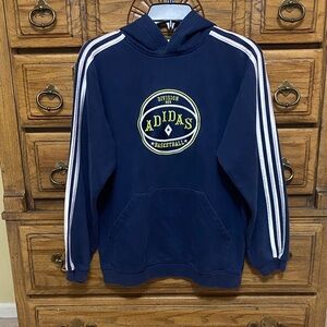 Adidas Hoodie with Basketball Graphic Navy with White Stripes Youth Size Large